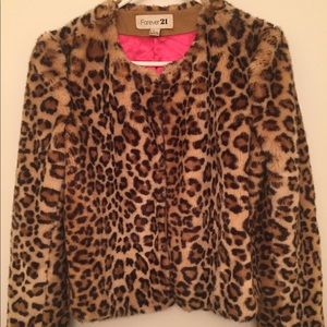Leopard print faux fur jacket